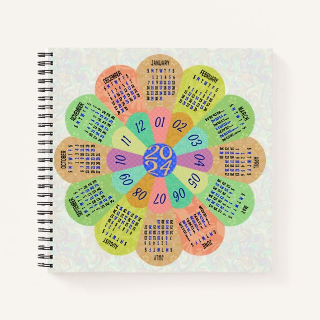 2024 Calendar Unique Round Boho Retro Flower Notebook (Front)