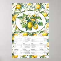 2024 Calendar Vintage Lemon Tree Watercolor 