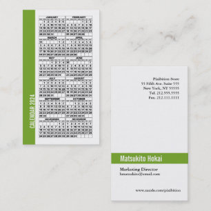 2024 Calendar Wallet Sized Business Card Green