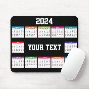 2024 calendar white black Colourful customizable Mouse Pad