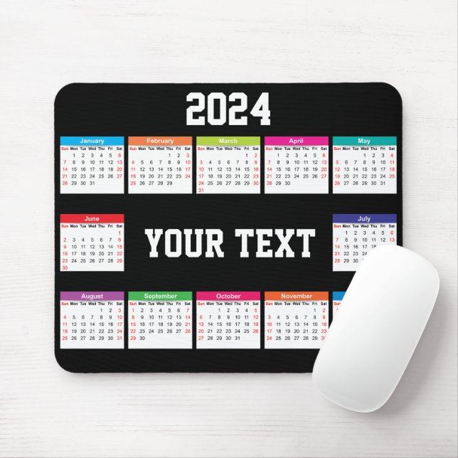 2024 calendar white black Colourful customizable Mouse Pad (With Mouse)