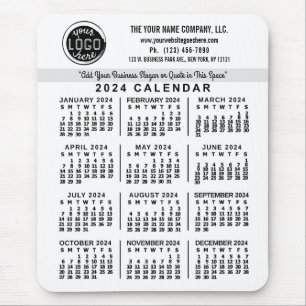 2024 Calendar White Custom Business Logo Name Easy Mouse Pad