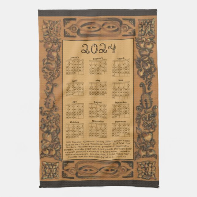 2024 Calendar Windsor Castle Wood Inspired Frame Kitchen Towel (Vertical)