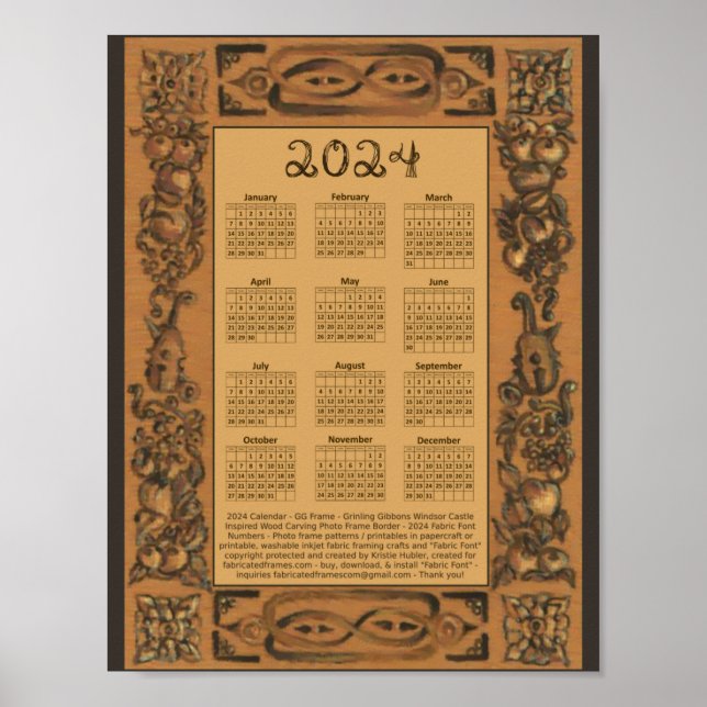 2024 Calendar Windsor Castle Wood Inspired Frame Poster (Front)