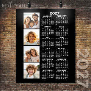 2024 Calendar with 4 Photo Collage - black Poster