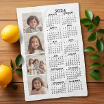 2024 Calendar with 4 Photo Collage - white Kitchen Towel<br><div class="desc">A 4 photo collage with a 2024 calendar. A fun item for the New Year. Add 4 square photos to this design. With a little bit of work,  you can change the background colour and the calendar colour when you click on the customize option and choose different colours.</div>