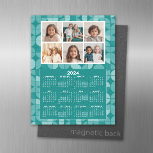 2024 Calendar with 6 Photo - teal mcm pattern Magnetic Dry Erase Sheet