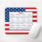 2024 Calendar with American Flag - Red White Blue Mouse Pad (With Mouse)
