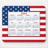2024 Calendar with American Flag - Red White Blue Mouse Pad (Front)