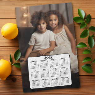 2024 Calendar with Photo - Basic Black White Kitchen Towel
