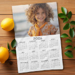 2024 Calendar with Photo Basic Grey White Kitchen Towel<br><div class="desc">A very useful item for school or home office. A standard calendar with a photo on the top. This shows a full year view of all dates.</div>