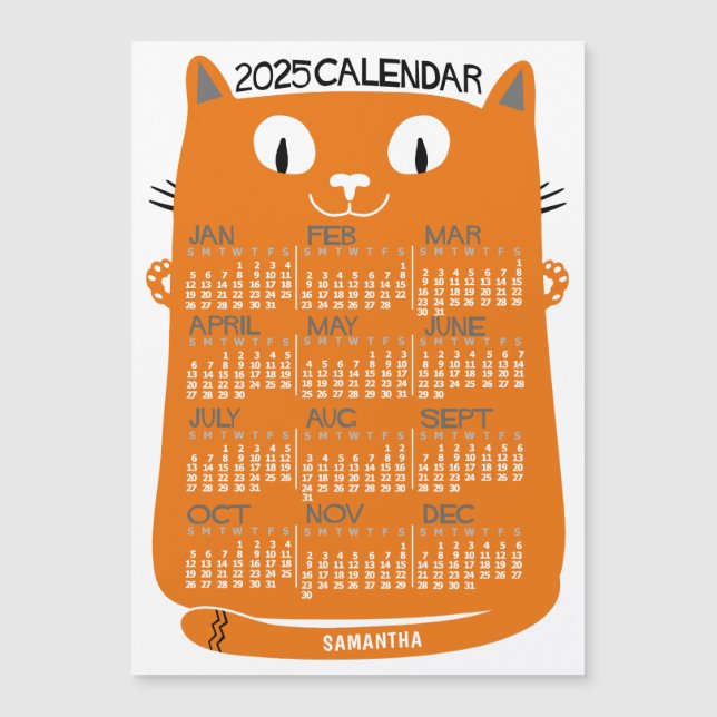 2024 Calendar Year Mid-Century Orange Cat Magnet (Front)
