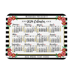 2024 Calendar Year Monthly Floral Stripes   Custom Magnet