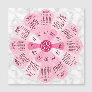 2024 Calendar Year Unique Boho Pink Flower Magnet
