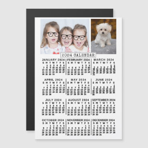 2024 Calendar Year White 2 Custom Photos Template Magnetic Invitation