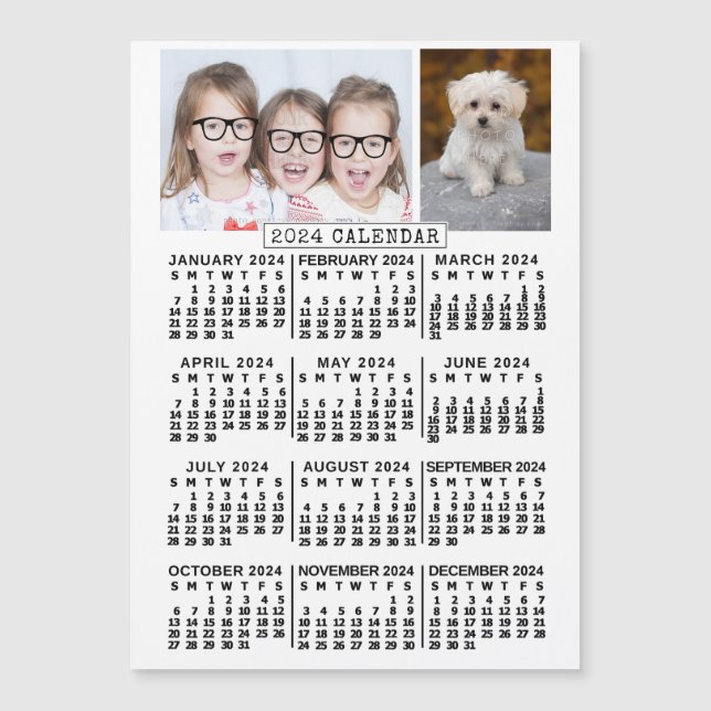 2024 Calendar Year White | Photo Template Magnet (Front)