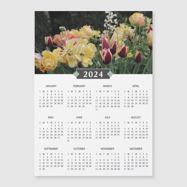 2024 Calendar Yellow Flower Garden Magnet (Front)