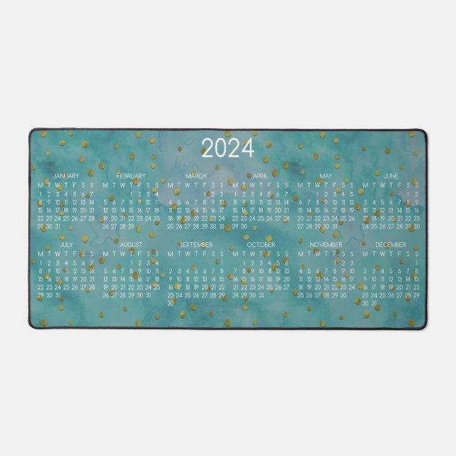 2024 Calendrier Aquarelle Turquoise Golden Dots (Recto)