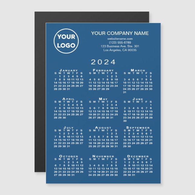 2024 Calendrier Business Logo Texte Blue Magnet Ca (Devant / Derrière)