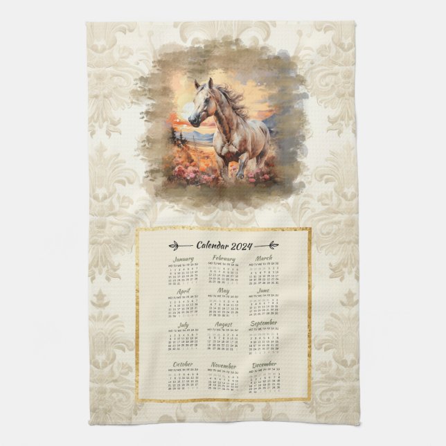 2024 Calendrier Cheval de serviette au coucher du  (Vertical)