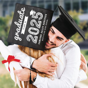 2024 Chalkboard Graduate Bold Sketched Typography Graduation Cap Topper