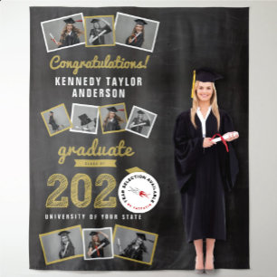 2024 Chalkboard Sketch Graduation 9 Photo Backdrop Tapestry