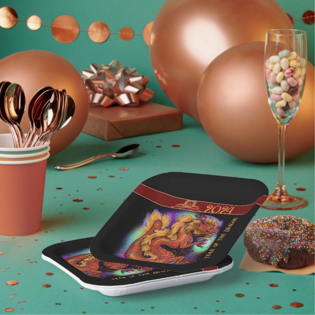 2024 Chinese Zodiac Year of the Dragon New Years Paper Plate (Multi)