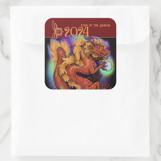 2024 Chinese Zodiac Year of the Dragon New Years Square Sticker (Bag)
