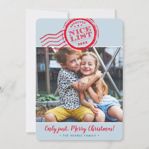 2024 CHRISTMAS PHOTO funny nice list stamp blue Holiday Card