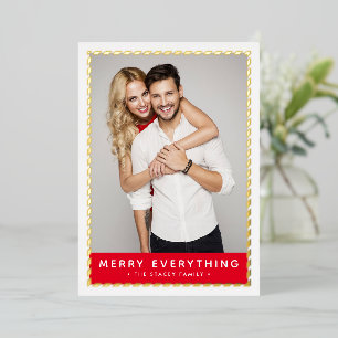 2024 CHRISTMAS PHOTO simple gold border red Foil Holiday Card