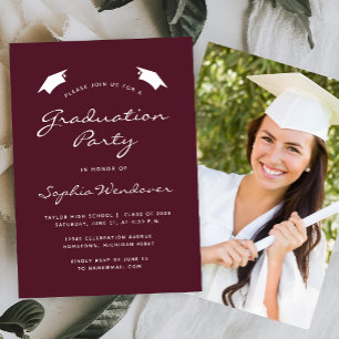 2024 Classic Burgundy White Graduation Party Invitation