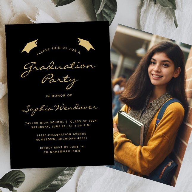 2024 Classic Modern Black Gold Graduation Party Invitation (Creator Uploaded)