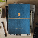 2024 Classy elegant blue leather gold monogrammed Planner<br><div class="desc">Luxury exclusive looking office or personal monogrammed planner featuring a faux copper metallic gold glitter square with your monogram name initials and a sparkling stripe over a stylish blue faux leather background. Suitable for small business, corporate or independent business professionals, personal branding or stylists specialists, makeup artists or beauty salons,...</div>