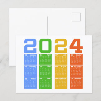 2024 Colourful Calendar Postcard