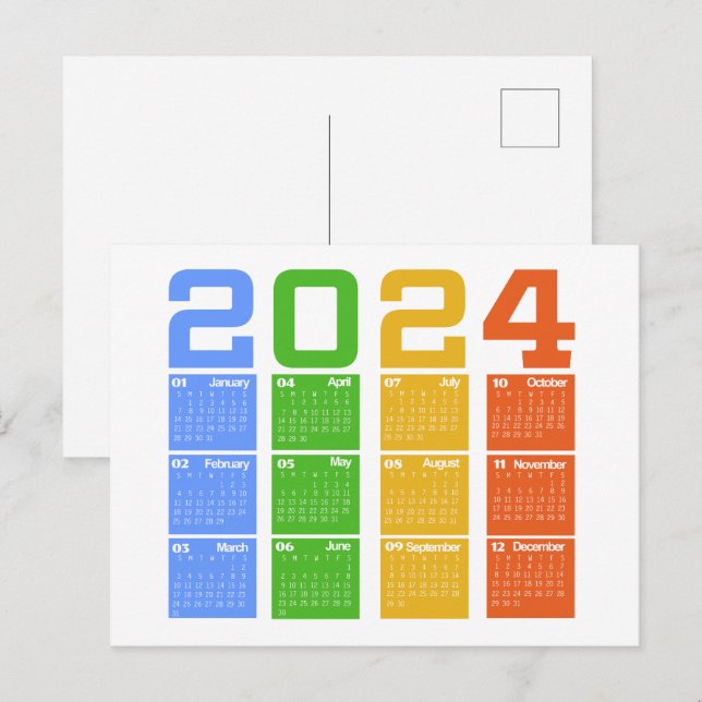 2024 Colourful Calendar Postcard (Front/Back)