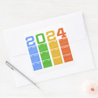 2024 Colourful Calendar Square Sticker