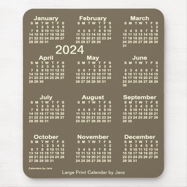 2024 Dark Sepia Large Print Calendar by Janz Mouse Pad (Front)