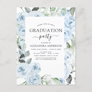 2024 Dusty Blue Graduation Floral Greenery Invitat Postcard