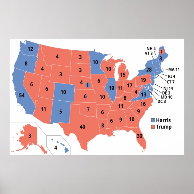 2024 Electoral College US Election Map Poster (Front)
