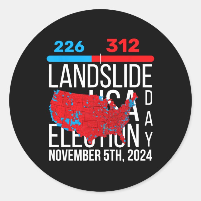 2024 Electoral Map Final Votes 312 Trump Landslide Classic Round Sticker (Front)
