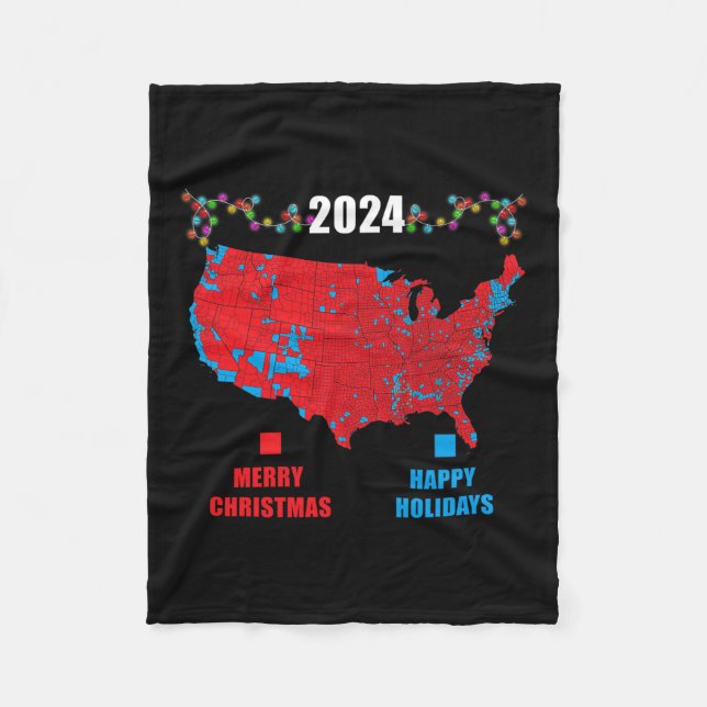 2024 Electoral Map Merry Christmas Trump Landslide Fleece Blanket (Front)