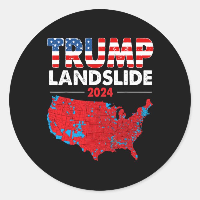 2024 Electoral Map Trump Landslide Red Election Ma Classic Round Sticker (Front)