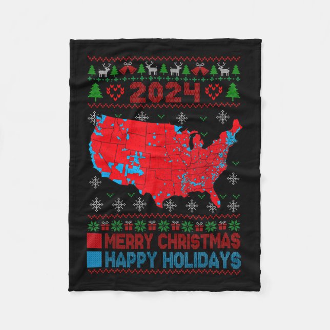 2024 Electoral Map Trump Landslide Ugly Christmas  Fleece Blanket (Front)