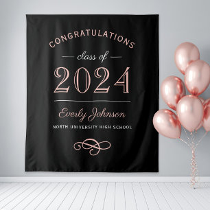 2024 Elegant Rose Gold Black Custom Graduation Tapestry