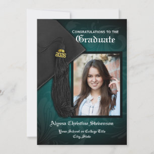 2024 Elegant Teal Tassel Charm Photo Graduation Invitation