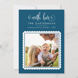 2024 FAMILY PHOTO cute elegant scallop blue white Holiday Card