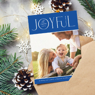 2024 FAMILY PHOTO modern elegant JOYFUL blue Holiday Card