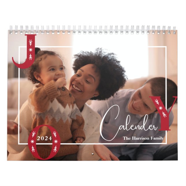2024 Festive Custom Photo Joy Christmas Family  Calendar (Cover)