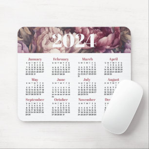 2024 Floral Calendar Mouse Pad