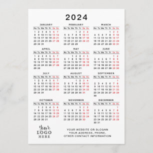 2024 Full Year Calendar White Black Red Minimal Program